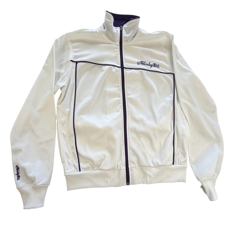 Y2K Hurley Track Jacket Mens Large White Purple Full Zip Hurley Int MFT51KA